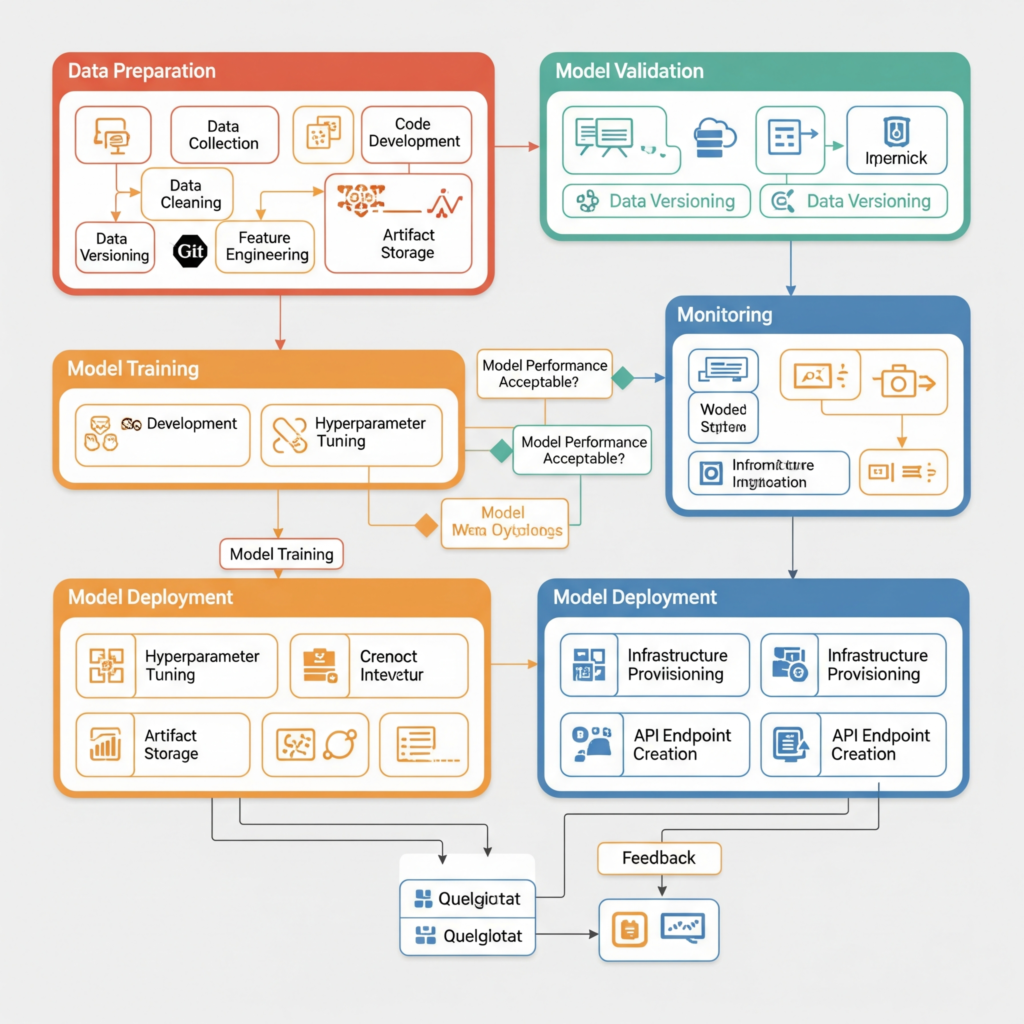 CI/CD pipeline flowchart for Machine Learning model integration.